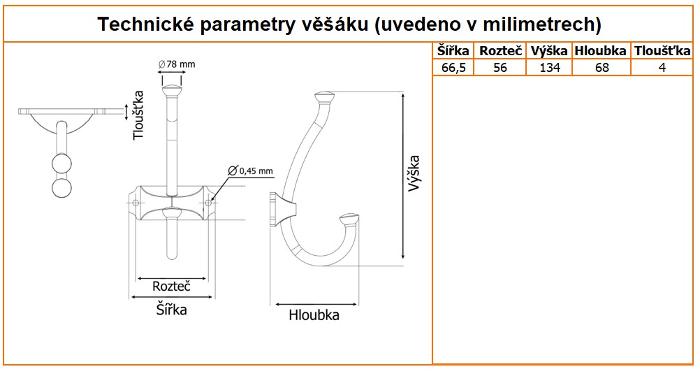 nabytkovy vesak fabio technicke parametry